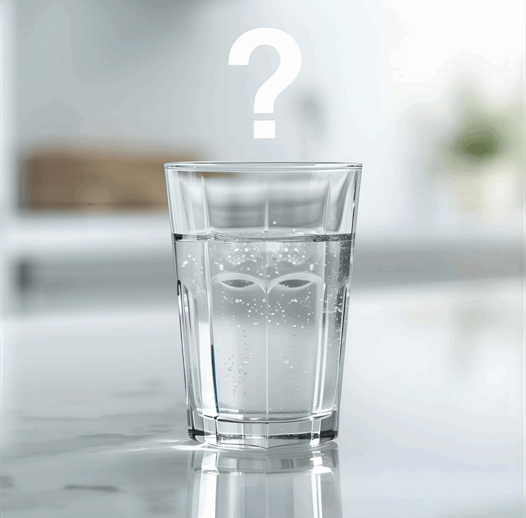 a cup of water with question mark cut